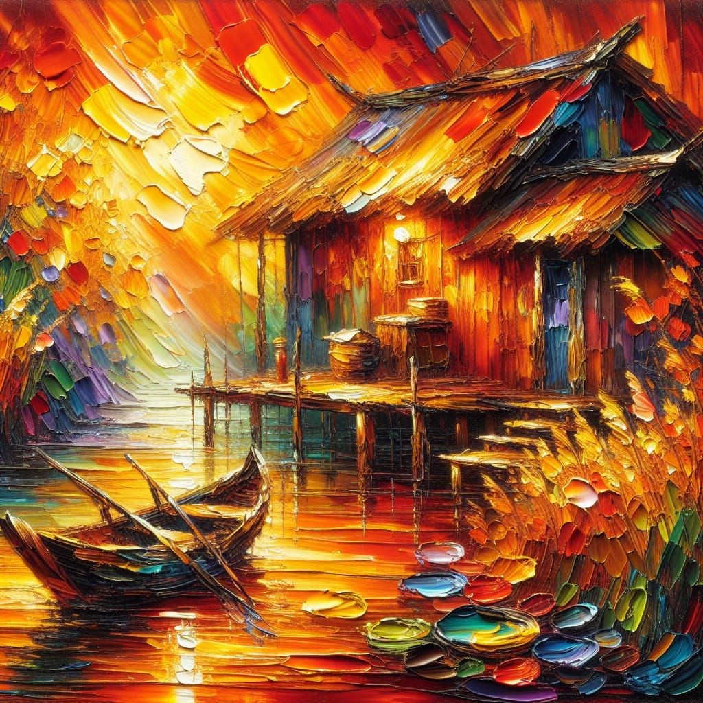 Oriental Fisherman's Hut in Impasto Oil Paint