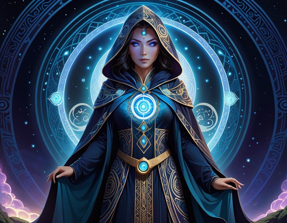 Enigmatic Sorceress at Magical Portal: Digital Art