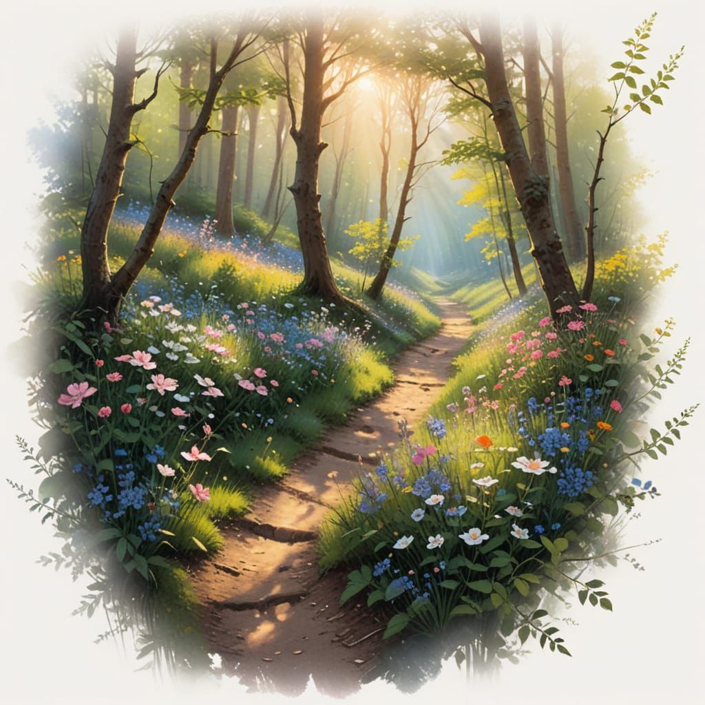 A Wanderer's Serene Journey Through a Vibrant Forest Landsca...