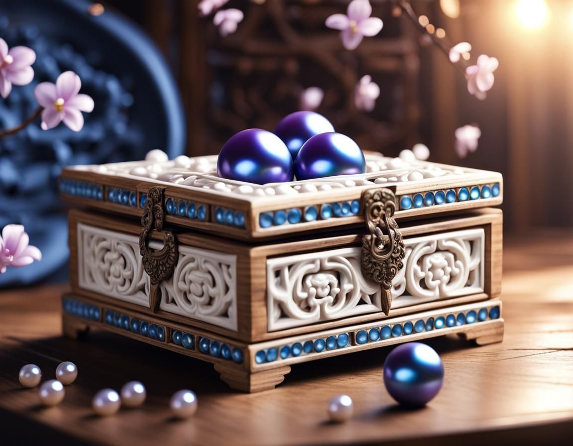 Pearls on an Ancient Chinese Carved Box