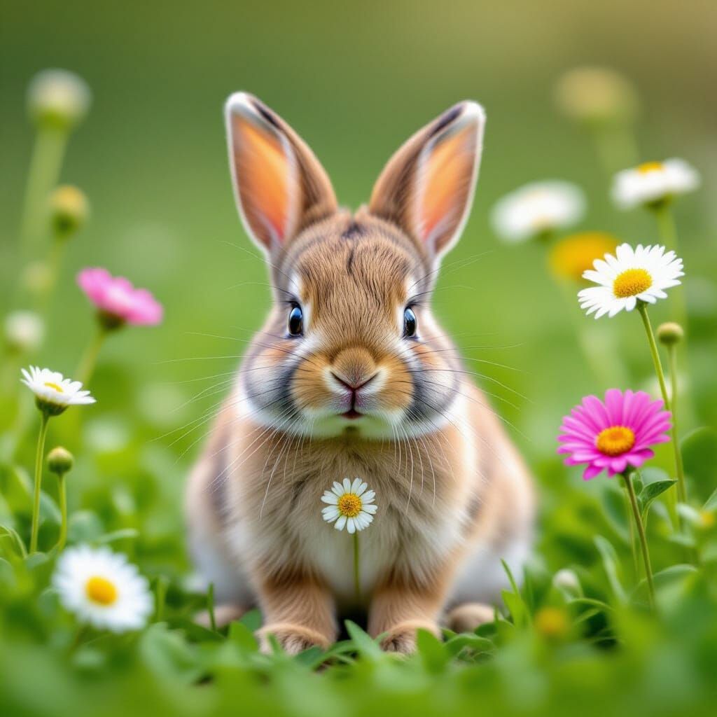 Baby Bunny Surrounded by Flowers