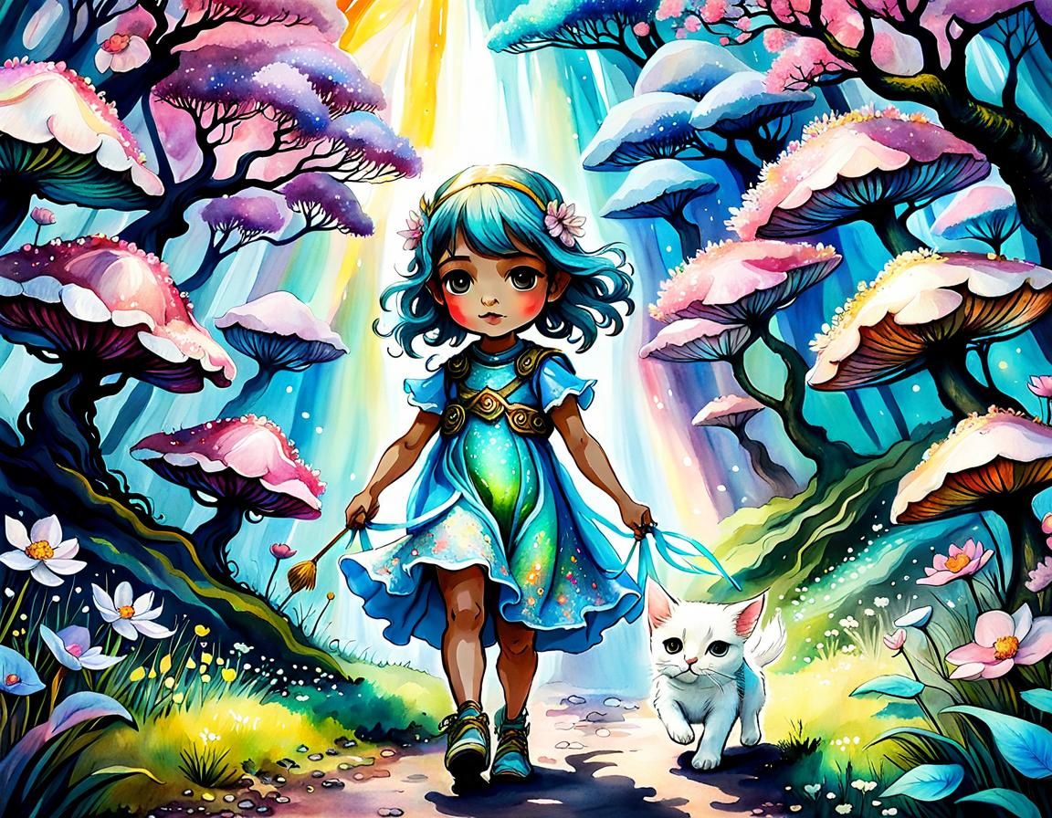 Fairy girl and her cat