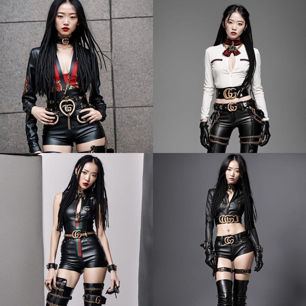 Elegant Young Vietnamese Woman in Gucci Leather Attire