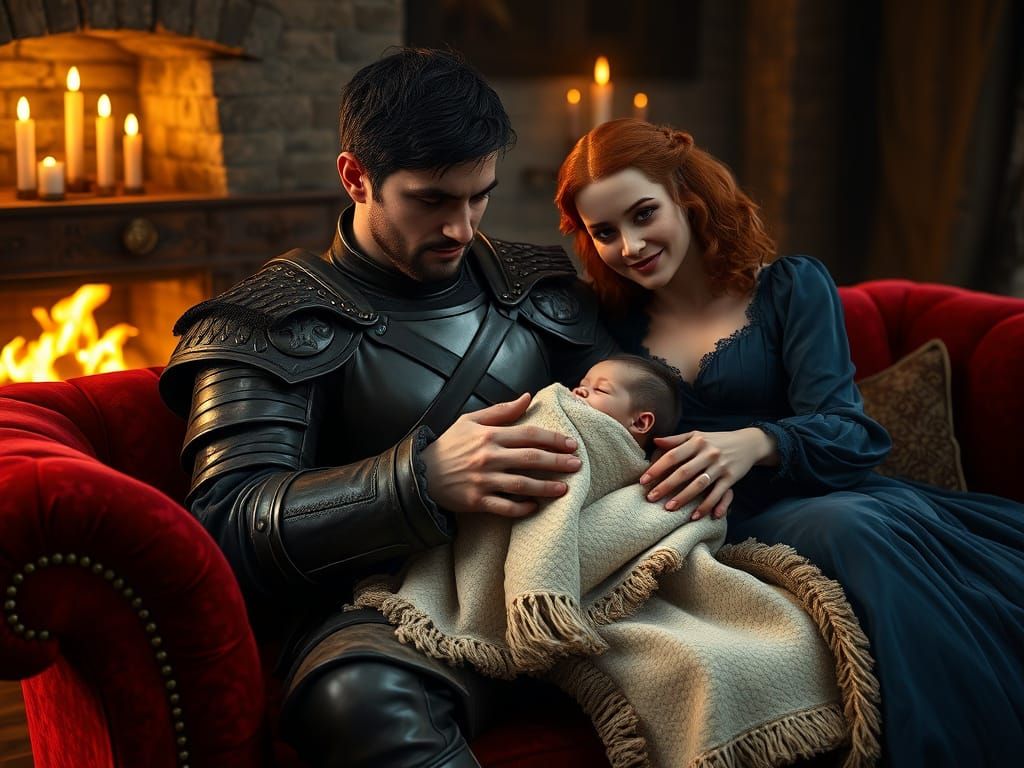 Medieval Father's Joyful Moment