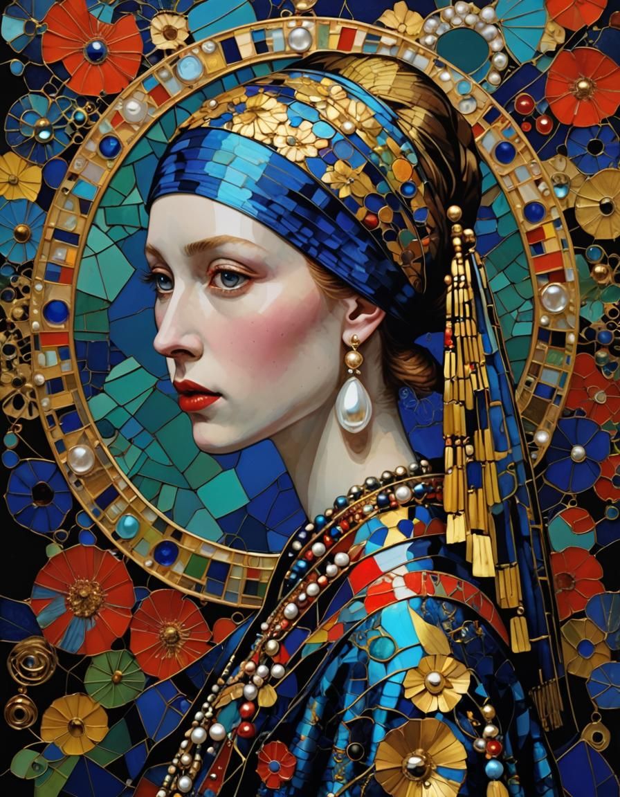 Girl with Pearl Earring in Cloisonné Style