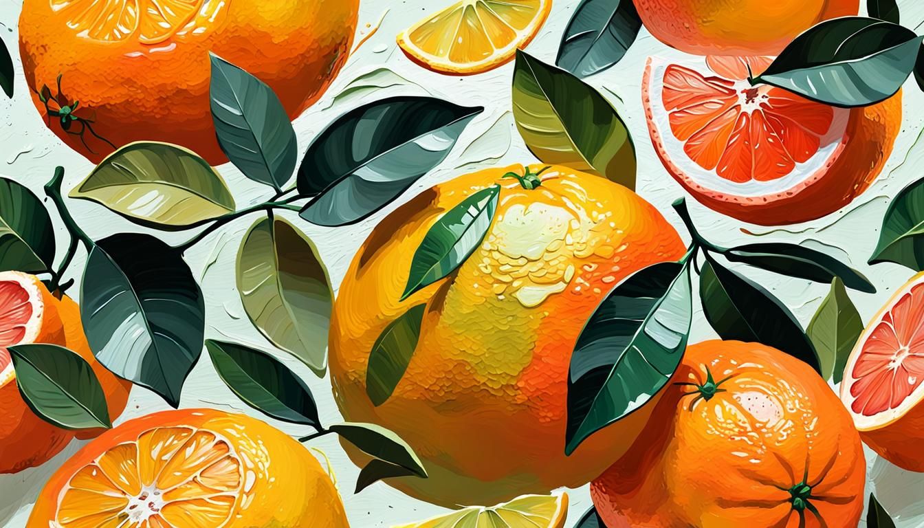 Abstract Citrus Fruit Impasto Painting in Light Colors