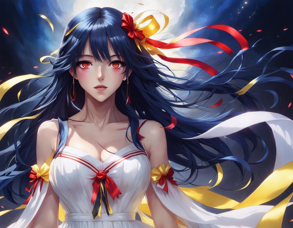 Anime Girl with Flowing Dress and Ribbons