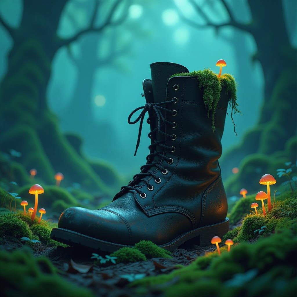 Weathered Boot in Abstract Dream Forest