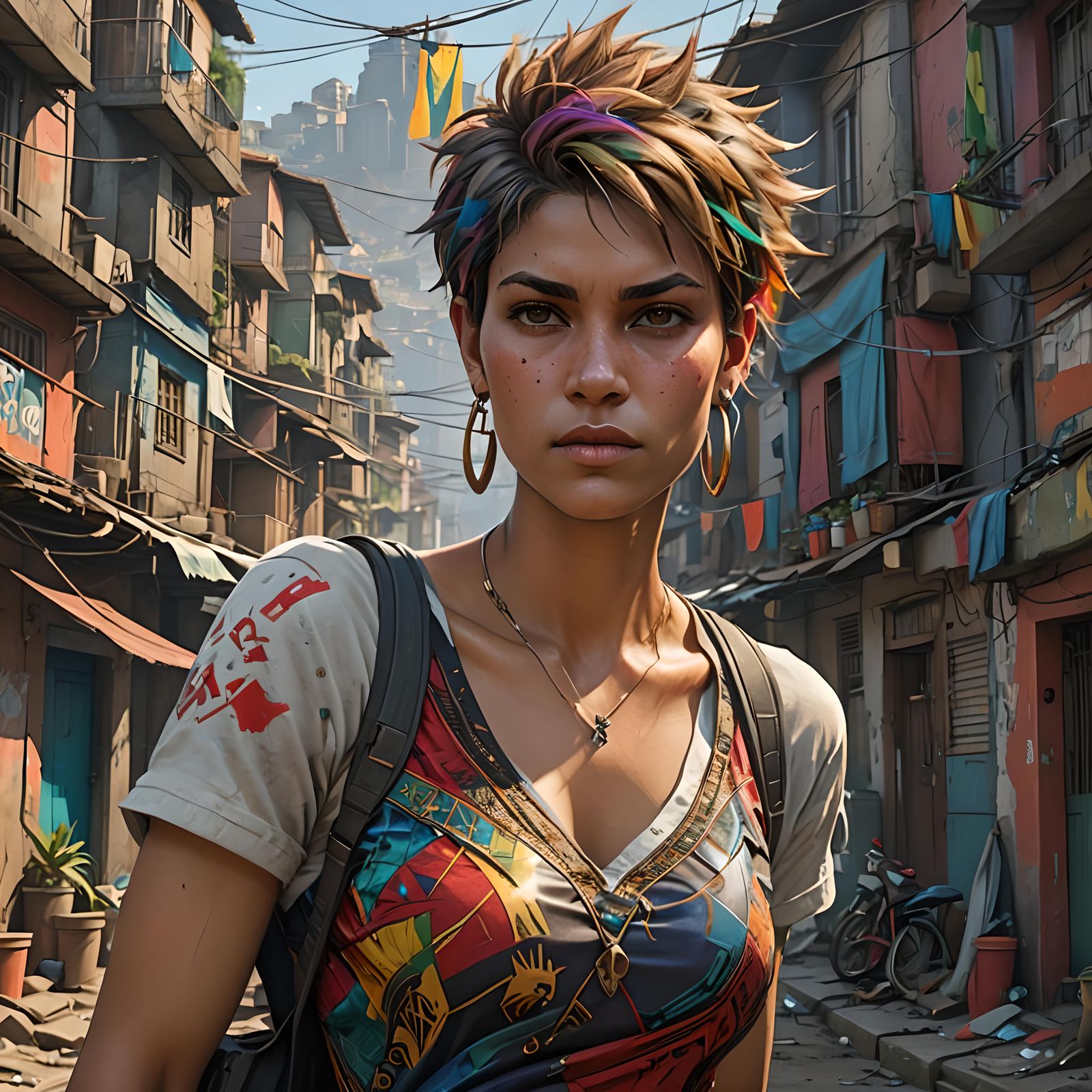 Swedish Woman Portrait in Favela, Detailed Digital Art