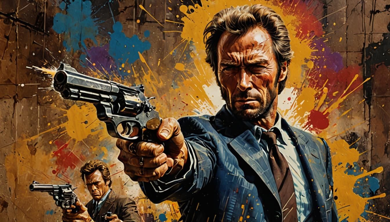 Gritty Clint Eastwood Points Gun in Hyperrealistic Concept A...