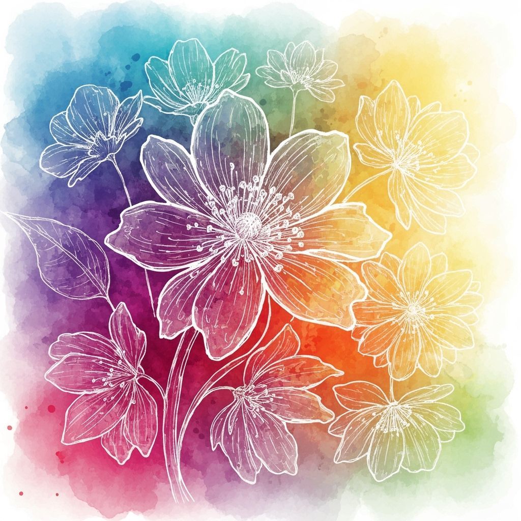 Ethereal Watercolor Flowers with Ink Outlines