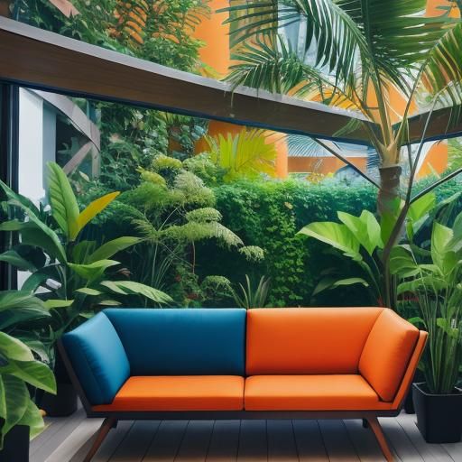 Orange and Blue Modern Lounge with Bokeh