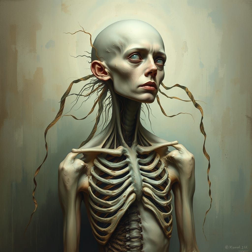 Surreal Artwork: Human Figure Merging With Skeletal Anatomy