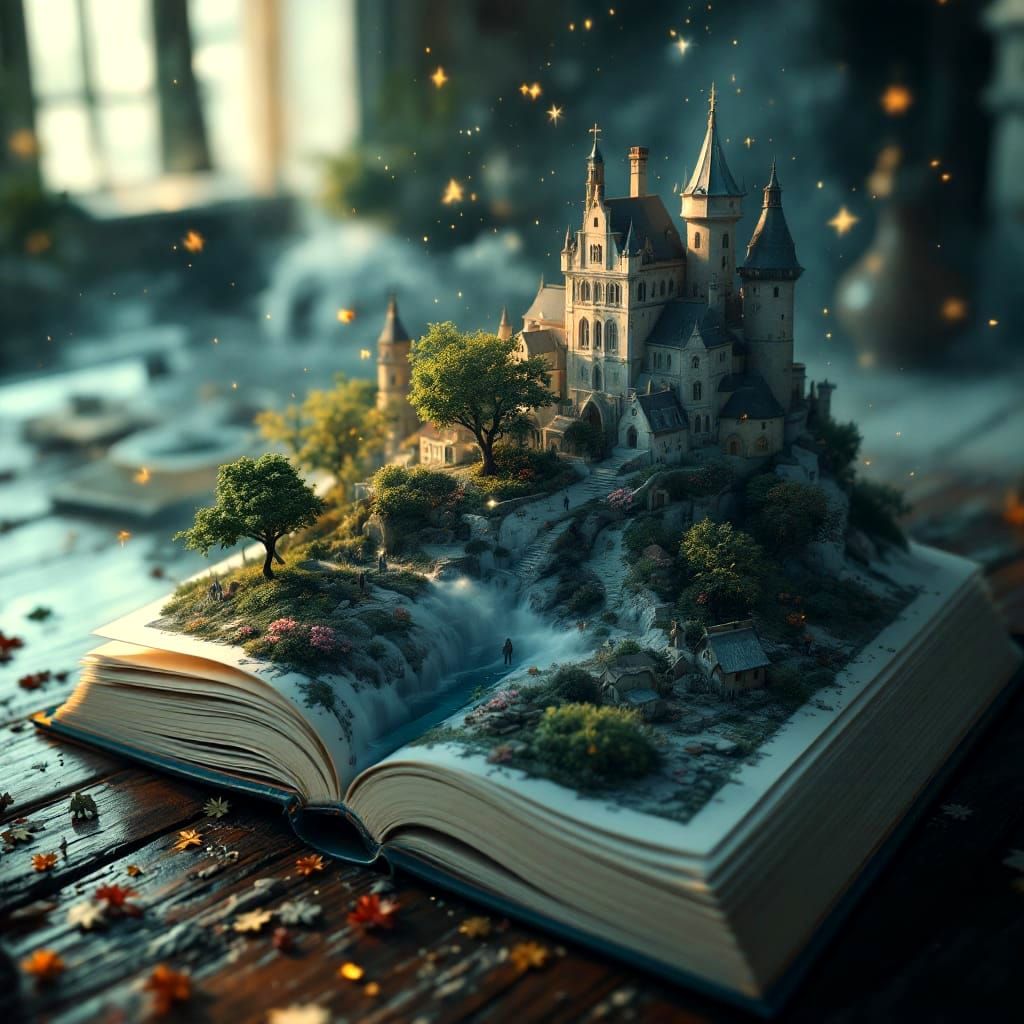 Maximalist 3D Storybook with Madame Bovary Escaping Pages