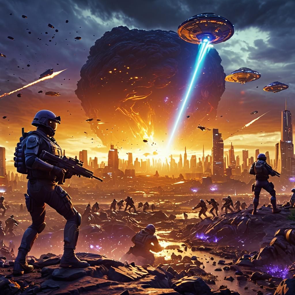 Soldiers Fight Alien Invasion in Terraformed City