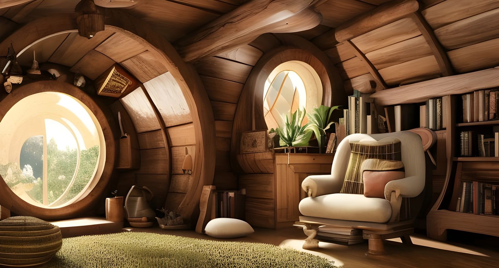 Cozy Hobbit Hole Interior in Ultrarealistic Style