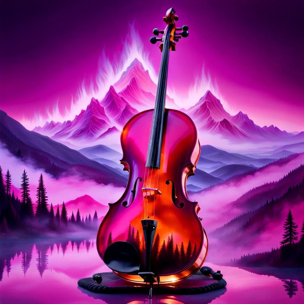 Smoke Cloud Cello with Translucent Mountain Landscape