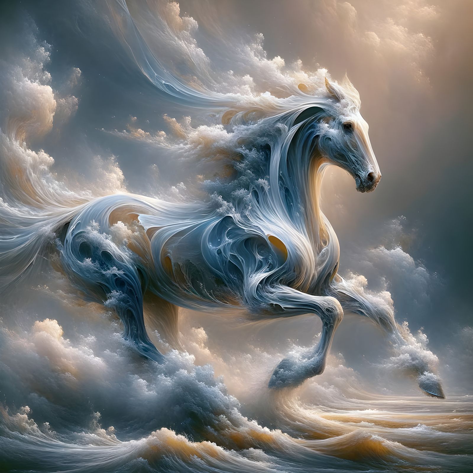 Ethereal Water Horse Galloping Through Stream