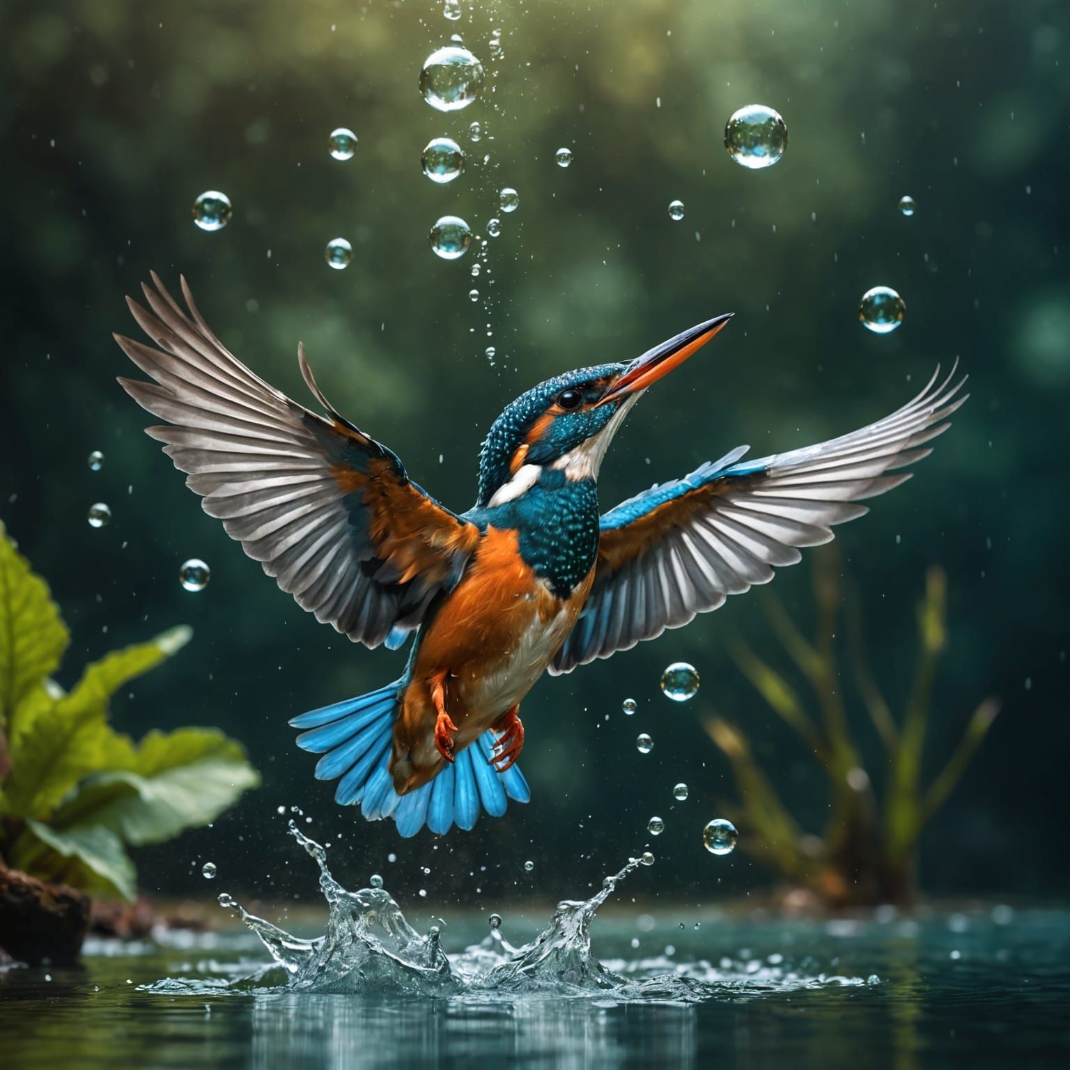 Kingfisher Underwater Hunt: Action in Digital Painting