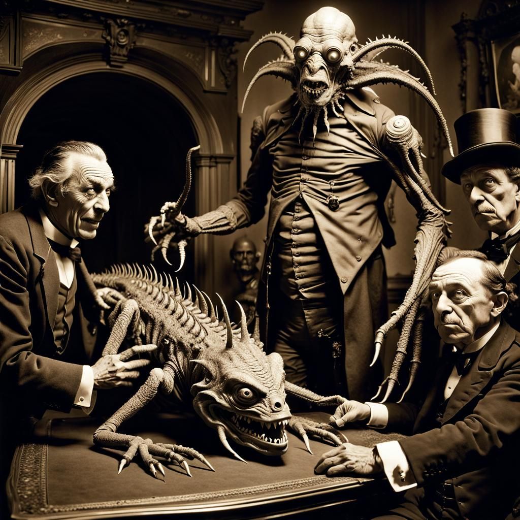 Nightmarish Victorian Monster in Sepia Photograph