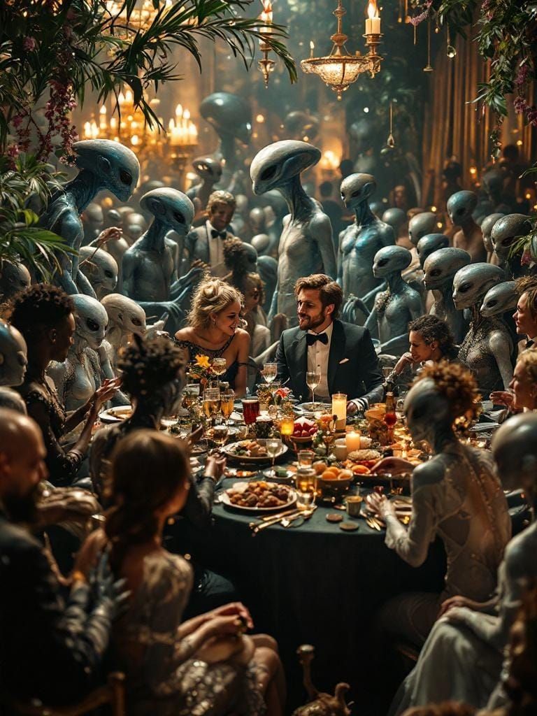 Glamorous Alien Party in Photographic Tableau Style