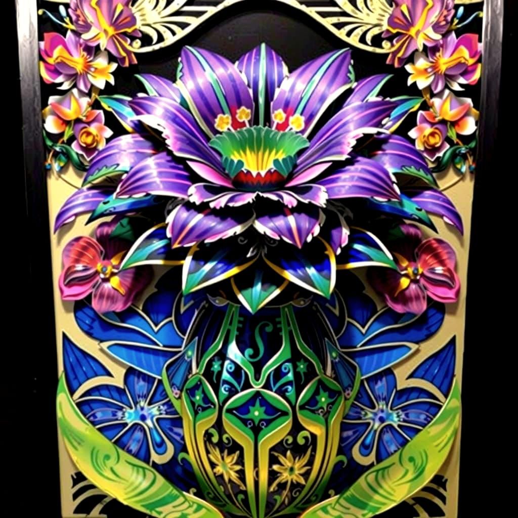 Hyperrealist Floral Masterpiece in Iridescent Art Nouveau St...