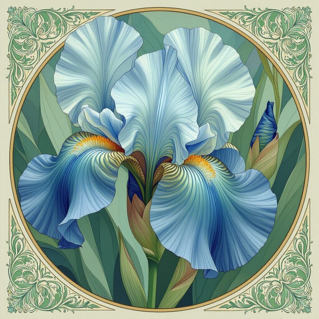 Iris Flower with Human Eye, in Art Nouveau Style