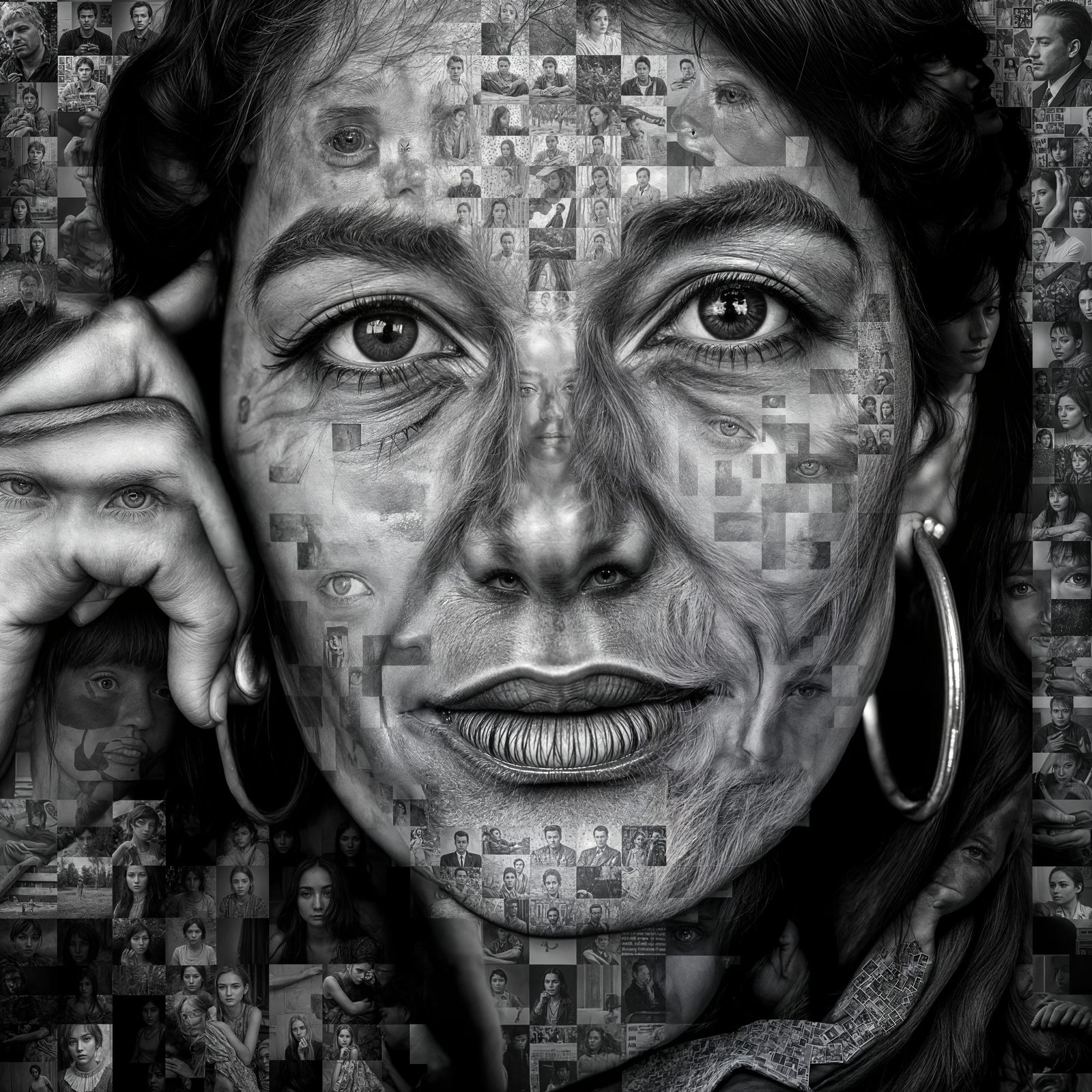 Composite Portrait Assembled from Miniature Pictures