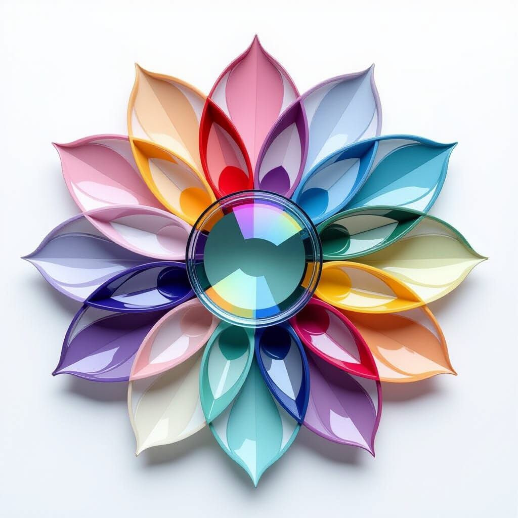 Optical Lenses Artfully Arranged as a Blooming Flower