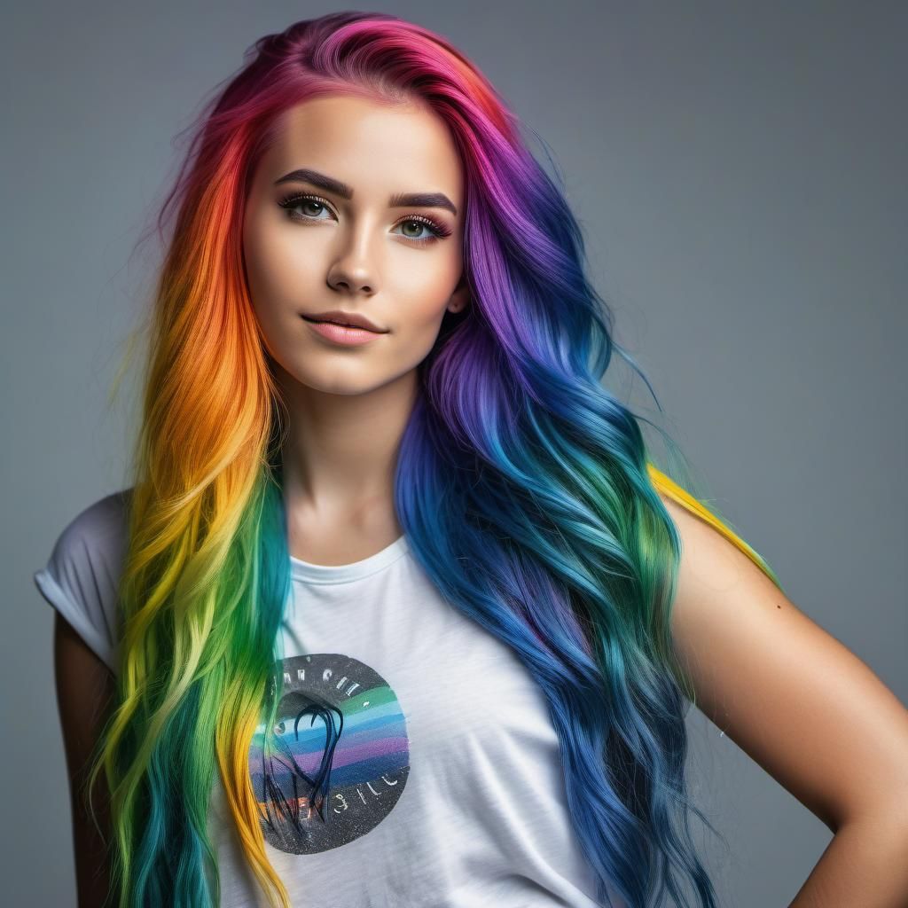 Attractive Rainbow-Haired Woman in Photorealistic Style
