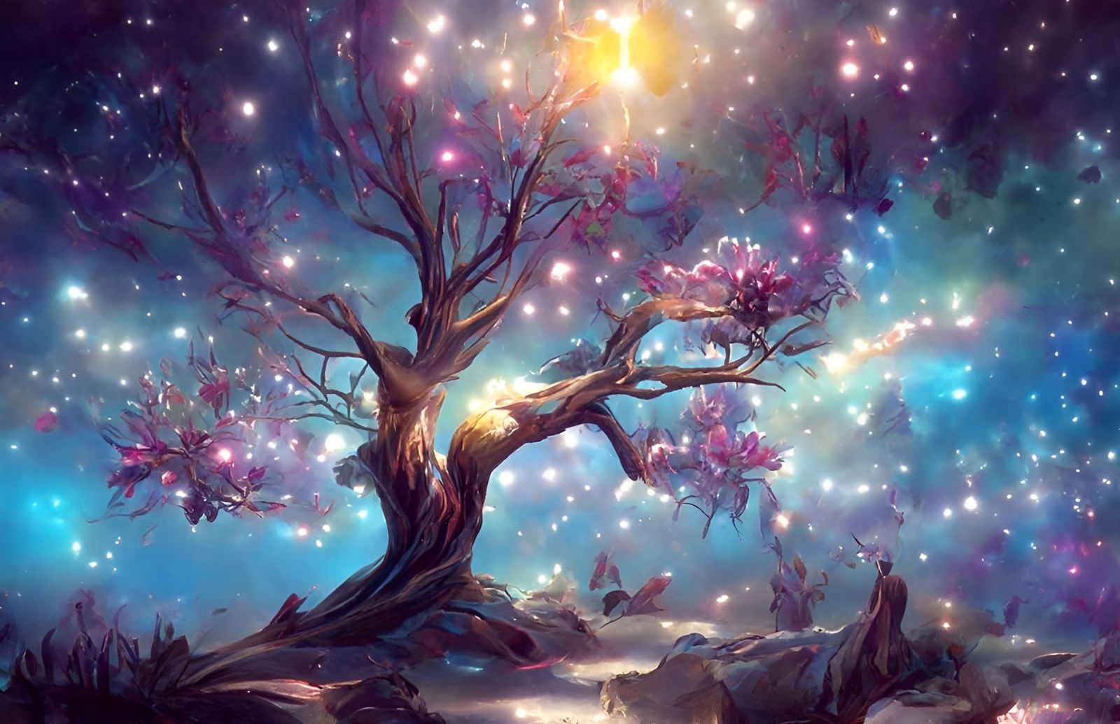 Glowing Magical Fantasy Tree with Twinkling Stars
