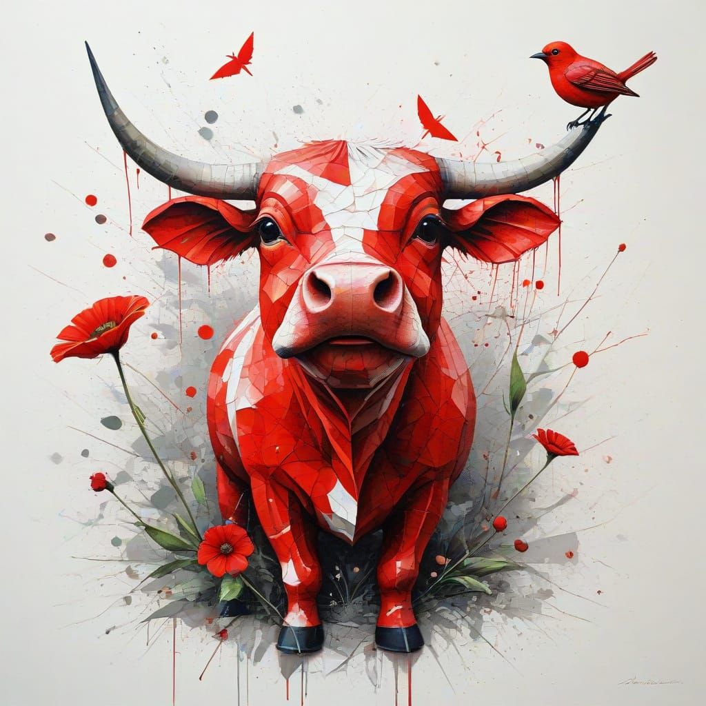 SCULPTURED  crackle the bull AND  SCULPTURED   crackle LITTLE BIRD STAY, style asymétrie  ART cracked  éléments and spla...