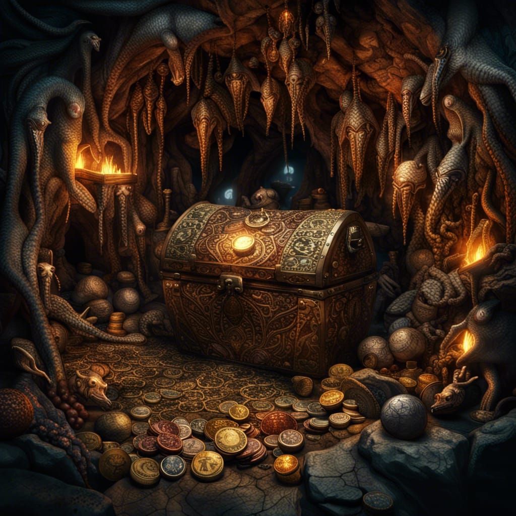 Living Treasure Chest Guzzling Gems in Cavern