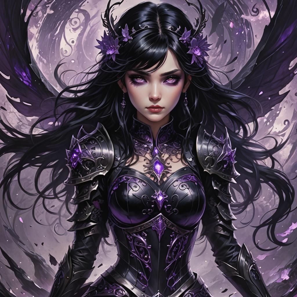 Black Haired High Fae with Purple Eyes,black shadows swirlin...