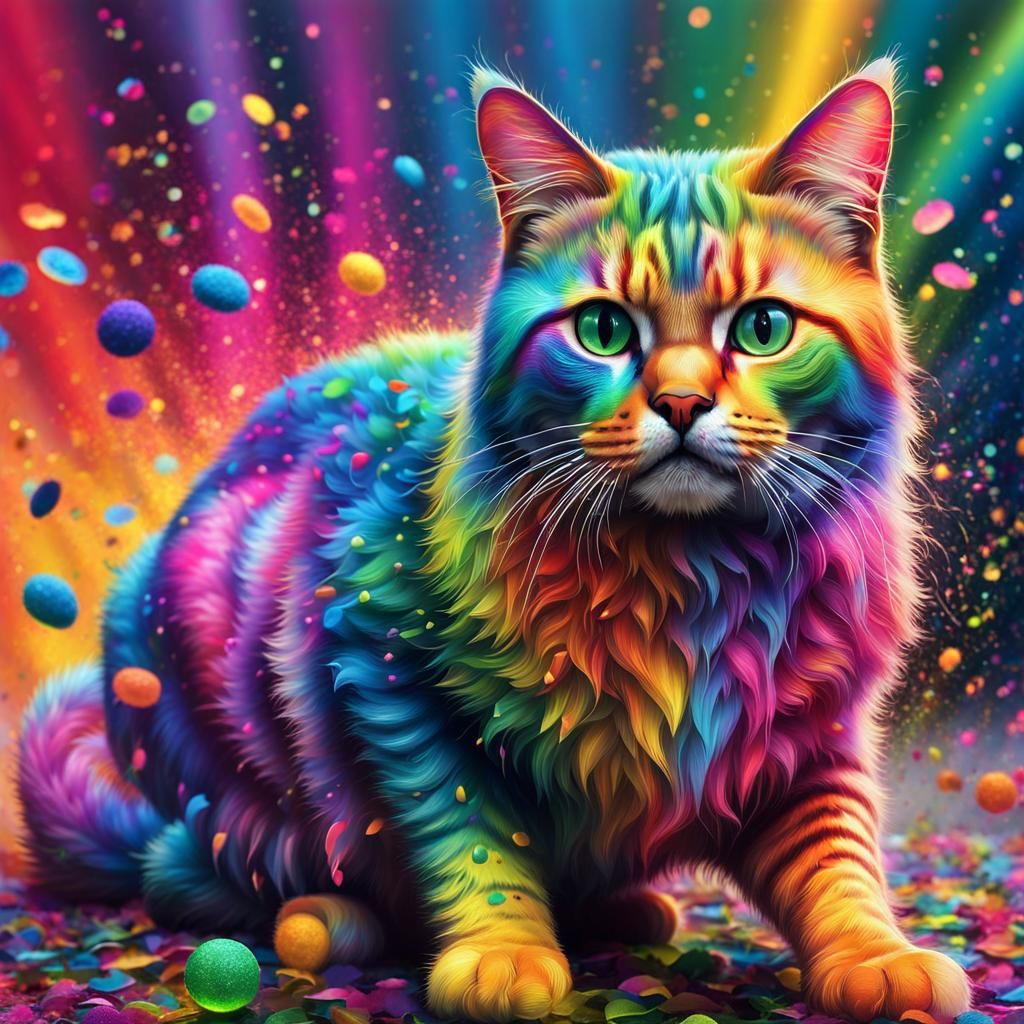 Hyper-Realistic Rainbow Confetti Cat in Graffiti Art Style