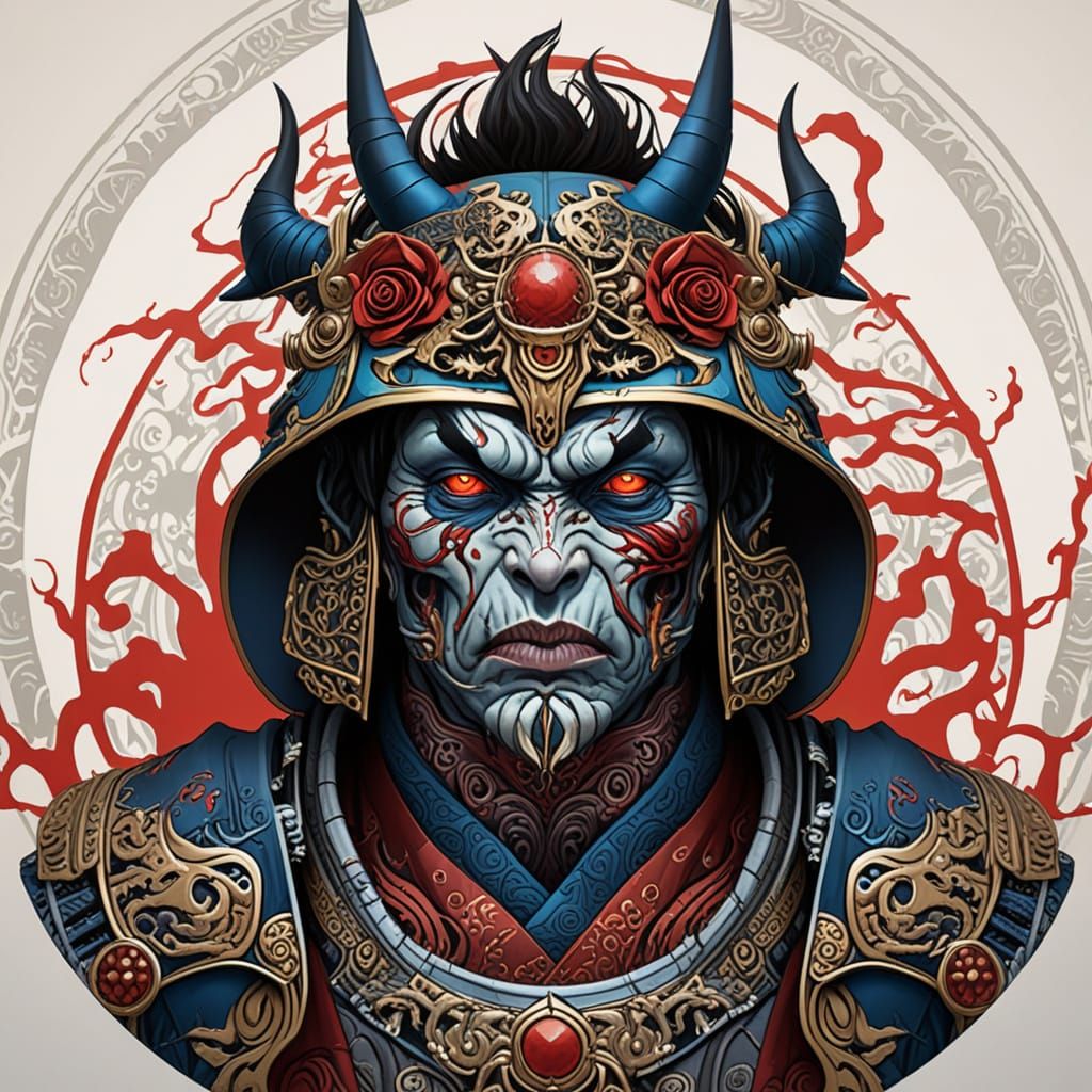 Majestic Zombie Samurai in Vibrant, Intricate Style