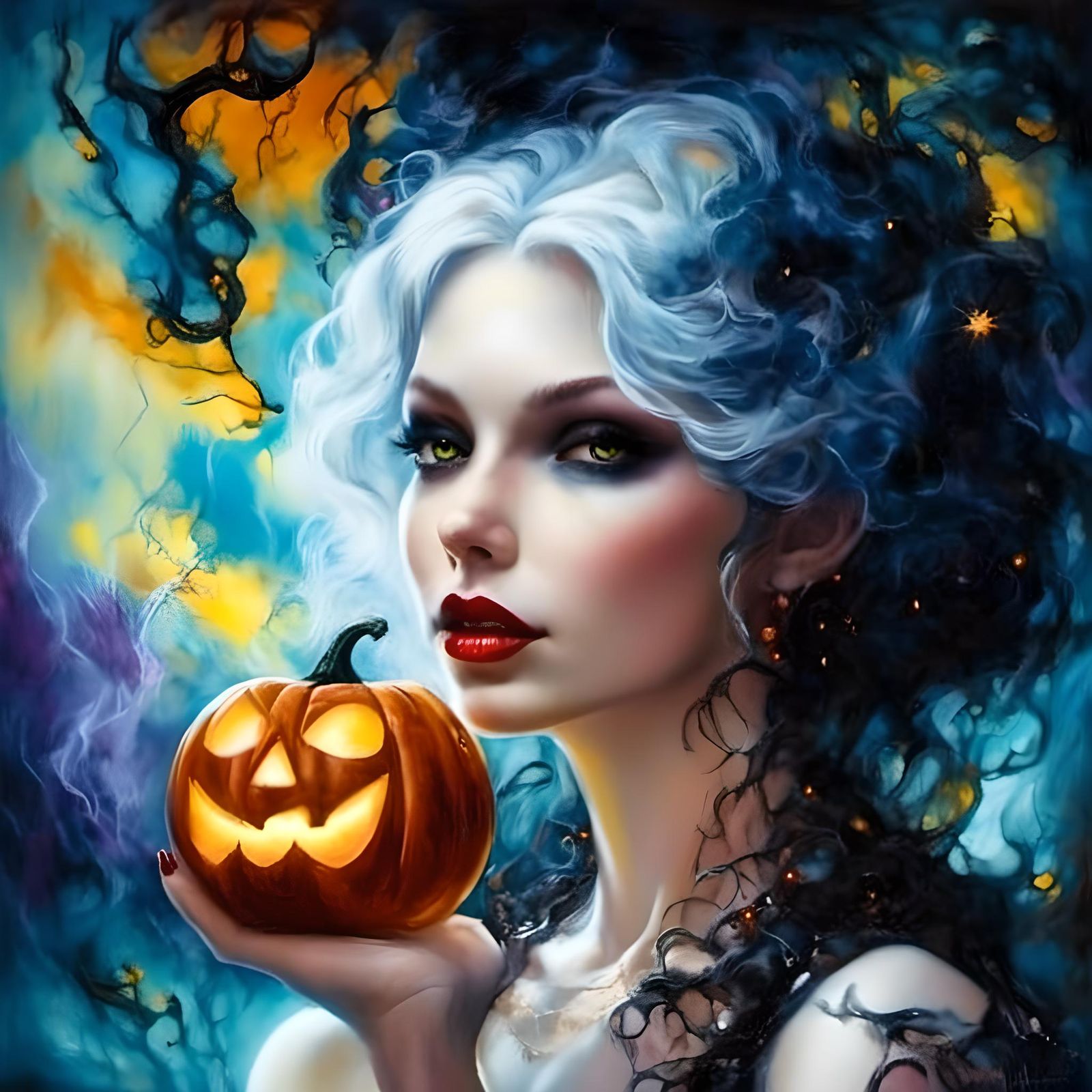 Intricate Surreal Jack-o'-Lantern in Dark Fantasy Style