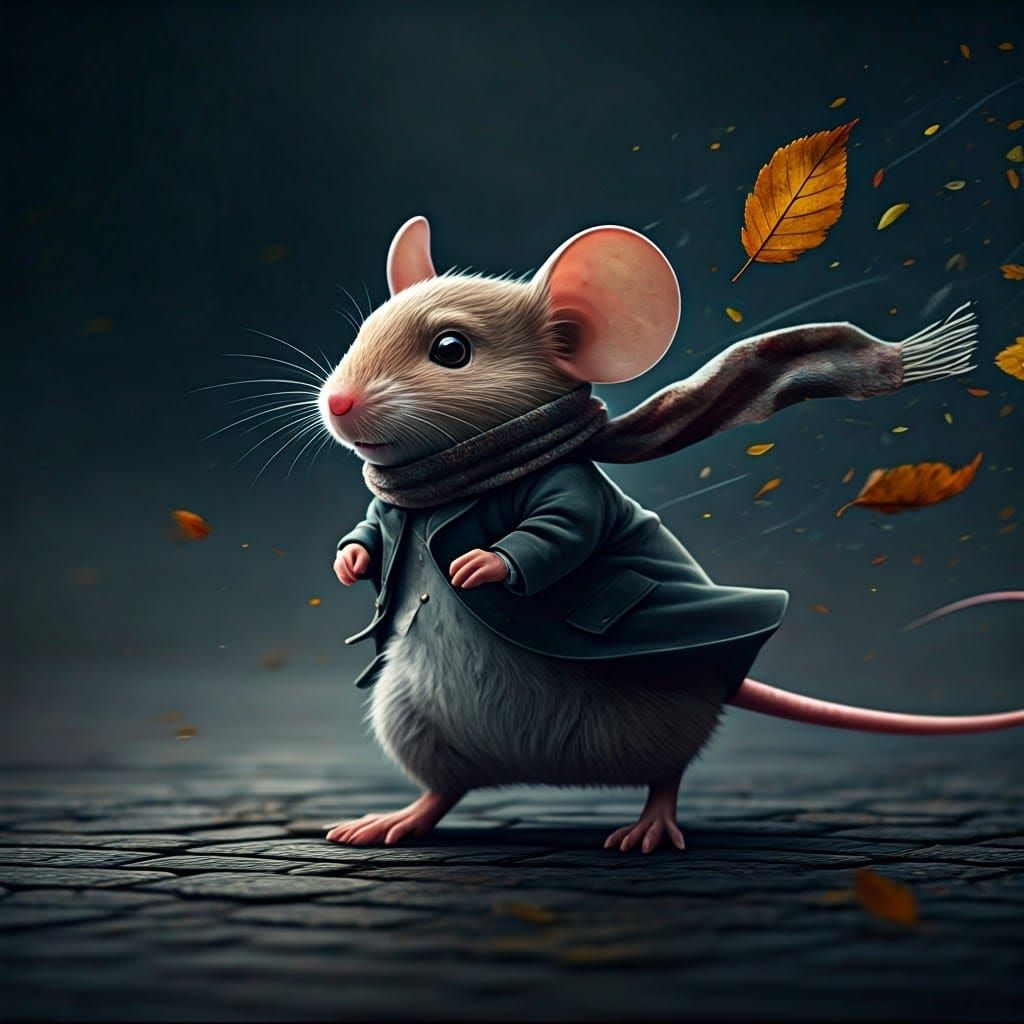 Mouse Struggles Against Fierce Wind in Storm