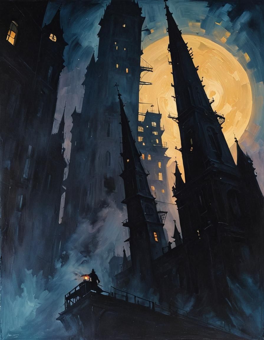 Noir Night Painting of Secrets and Danger
