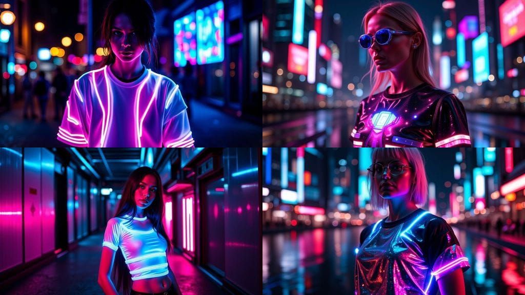 Electronic Neon Light T-Shirt with Reflective Strips