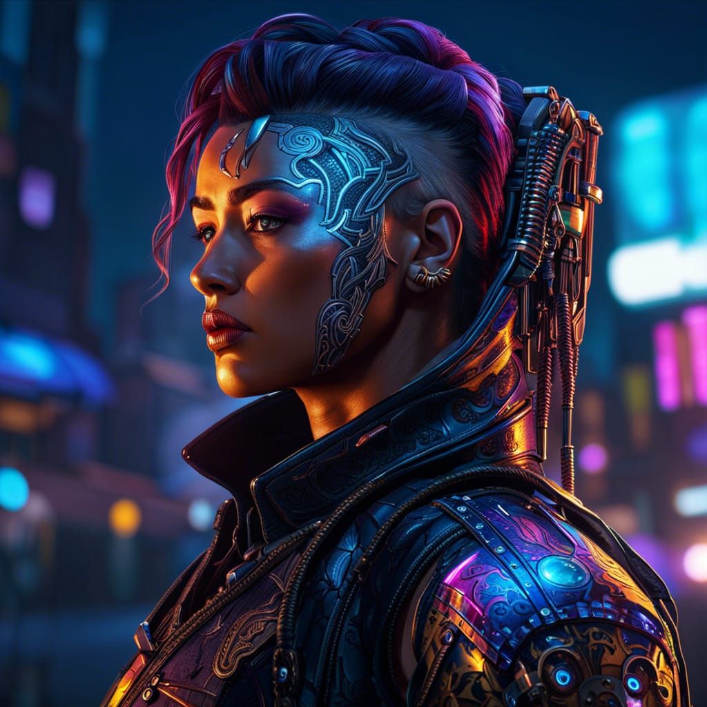 Cyberpunk Ranger Portrait on Moonlit Street