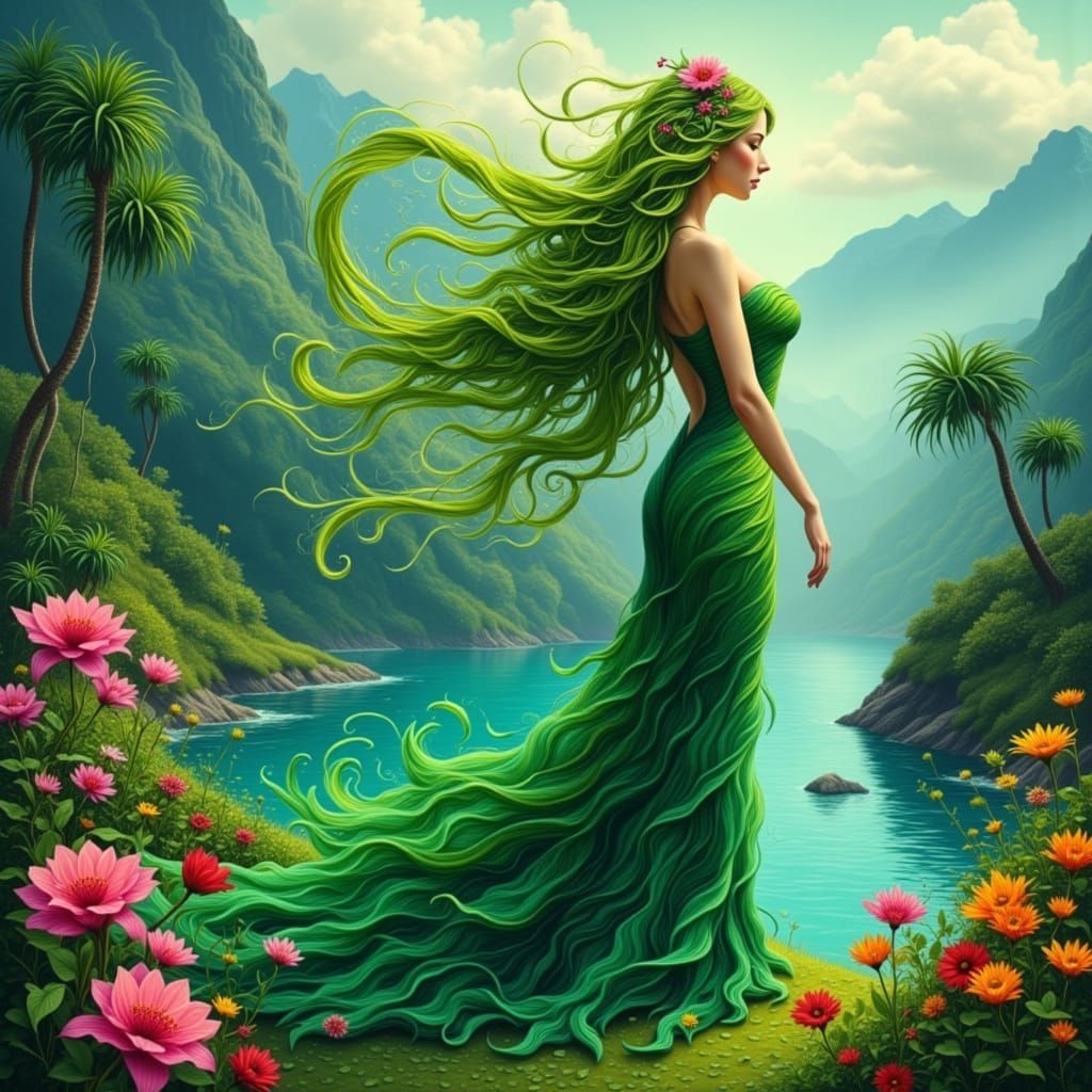 Beautiful Mother Gaia in Dreamy Garden Landscape
