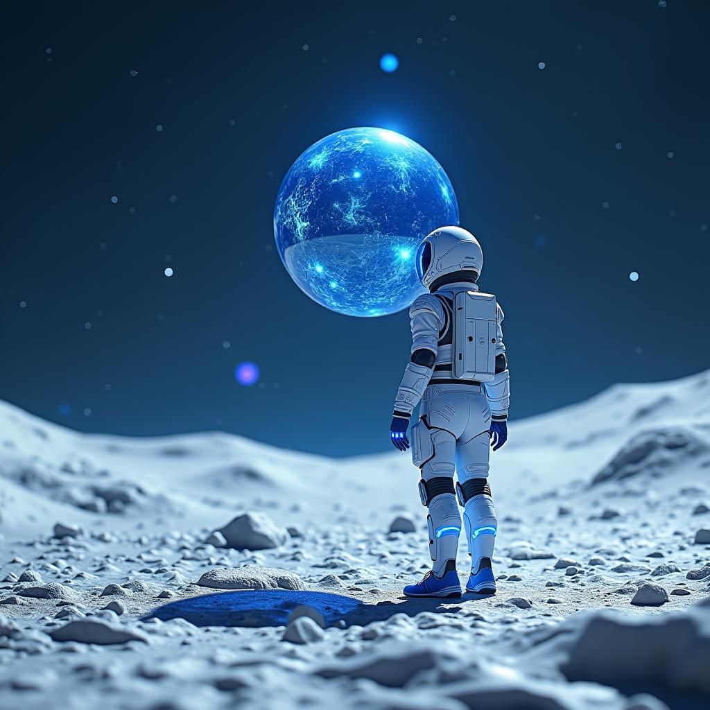 Futuristic Soccer Player on the Moon in 3D Anime Style