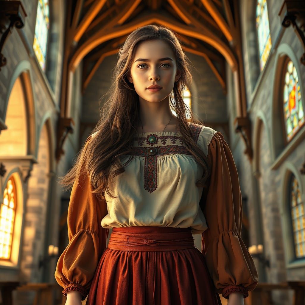 Medieval Woman of Strength and Courage in a Fortified Church
