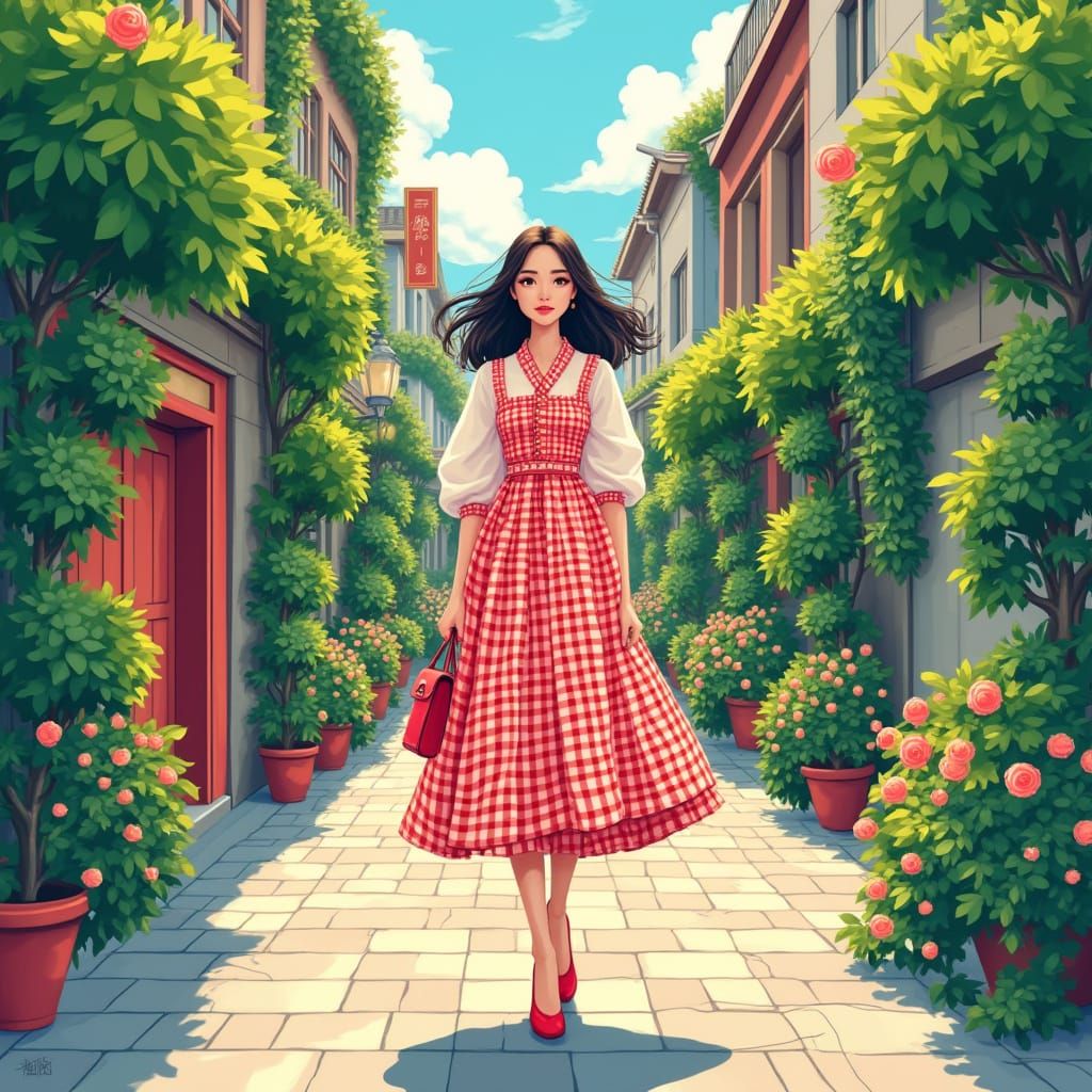 Whimsical Seoul Streetscape in Vibrant Colors