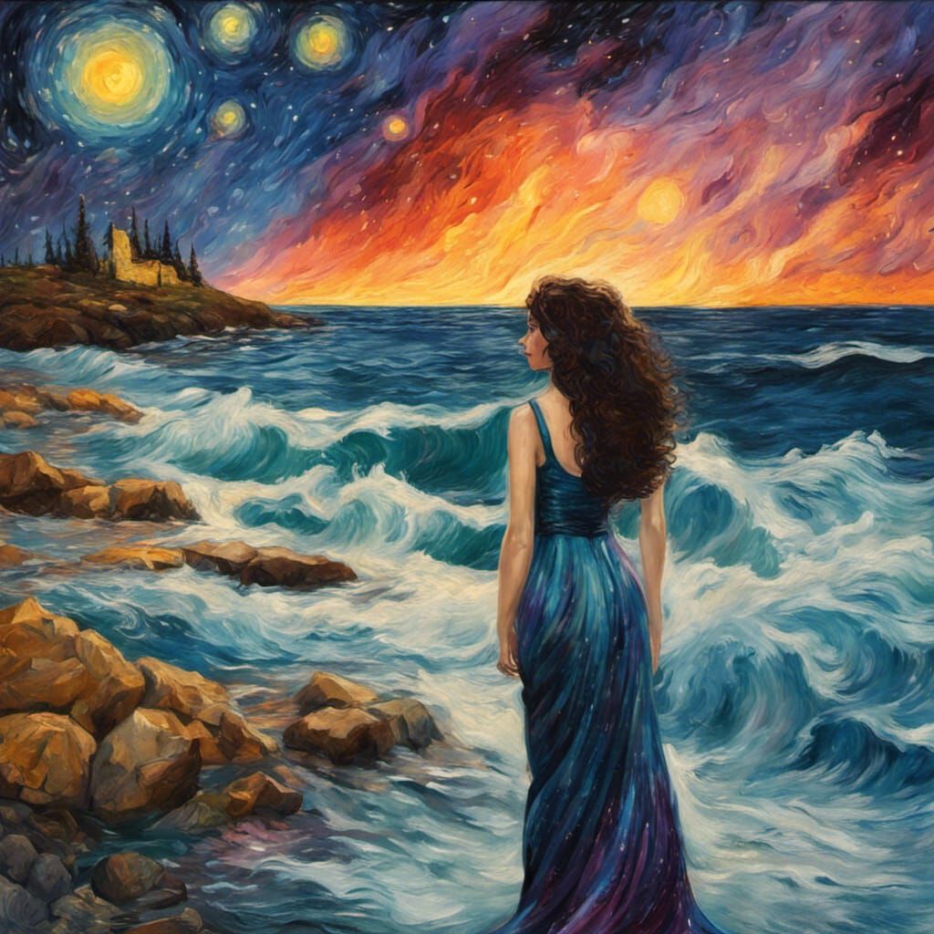 Attractive Female with Long Black Curly Hair : Torrential Down Pour : Blue Spruce Forest : Rocky Path through Forest : A...