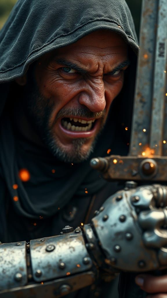 Fierce Warrior Emerging From Darkness, Cinematic Masterpiece