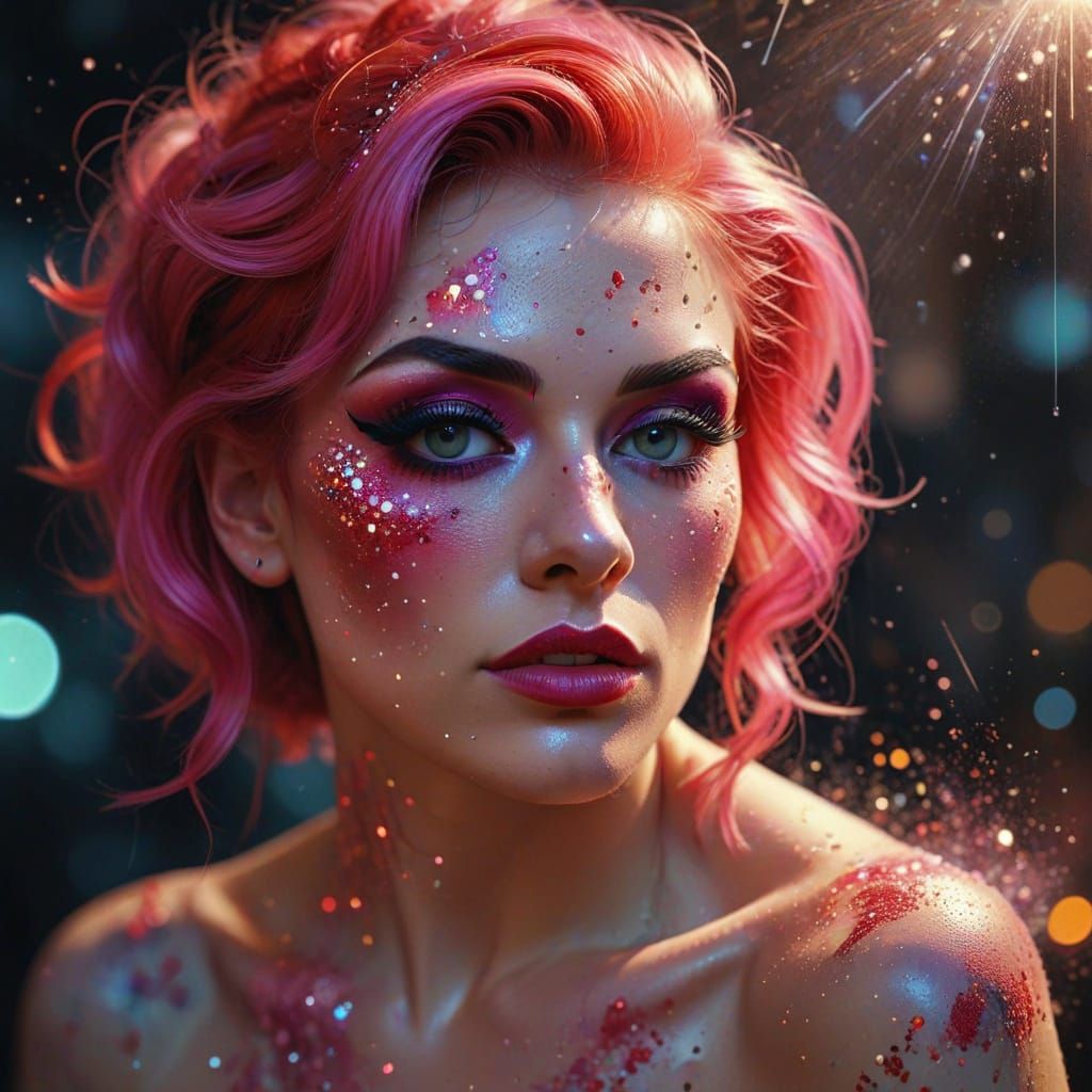 Pink-Haired Drag Queen Makeup in Impressionist Style