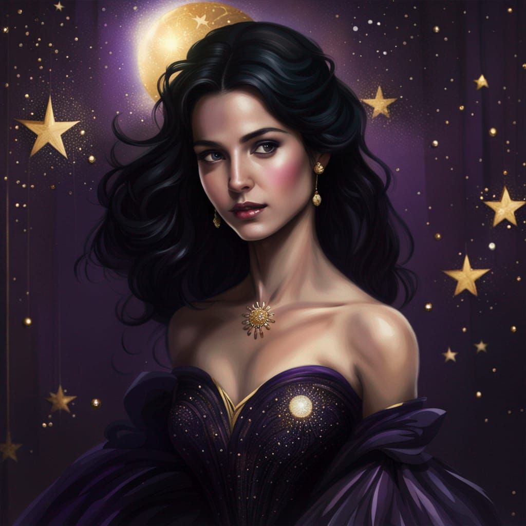 Woman in Gown, Hyperdetailed Art Nouveau Portrait