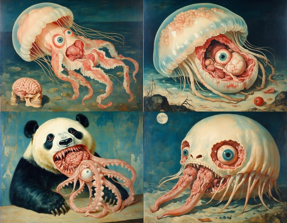 Surreal Homunculus with Chinese Jellyfish, Ox, and Panda Ele...